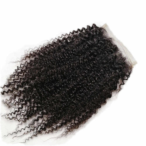 4x4 cierre de encaje cabello humano negro rizado malasio natural