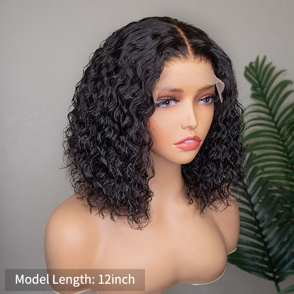 Glueless Short Bob 4x4 Lace Front Human Hair Water Wave Wig