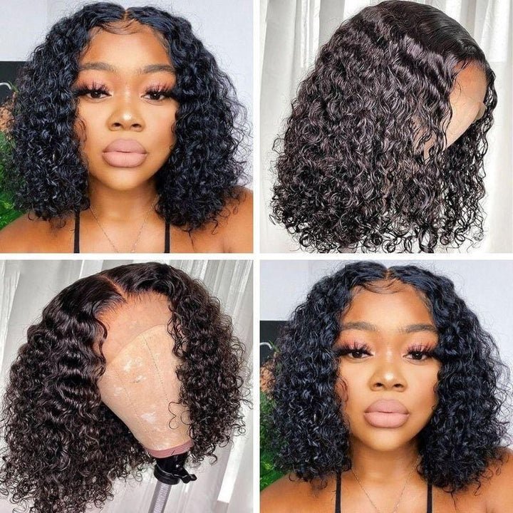 Glueless Short Bob 4x4 Lace Front Human Hair Water Wave Wig