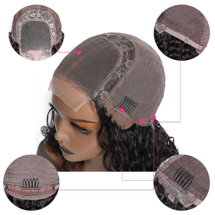 Glueless Short Bob 4x4 Lace Front Human Hair Water Wave Wig