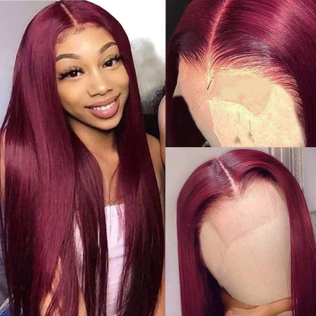 HD 13X4 Glueless Lace Front Human Hair Burgundy Wig