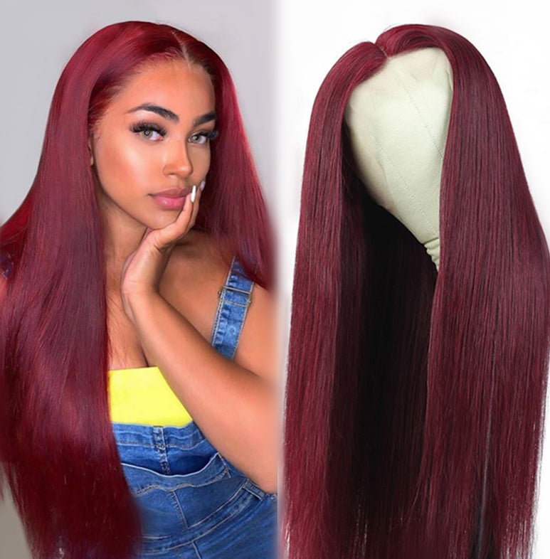 HD 13X4 Glueless Lace Front Human Hair Burgundy Wig