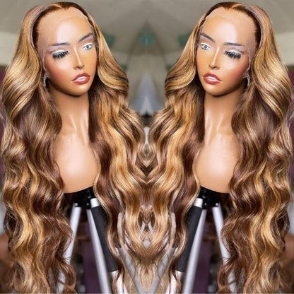 13x4 Lace Front 170% Density Honey Blonde Balayage Colored body wave Human Hair Wig