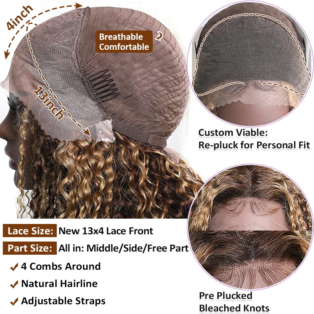 13x4 Ombre Highlight HD Lace Front YTBer Mismo estilo Honey Blonde Peluca rizada
