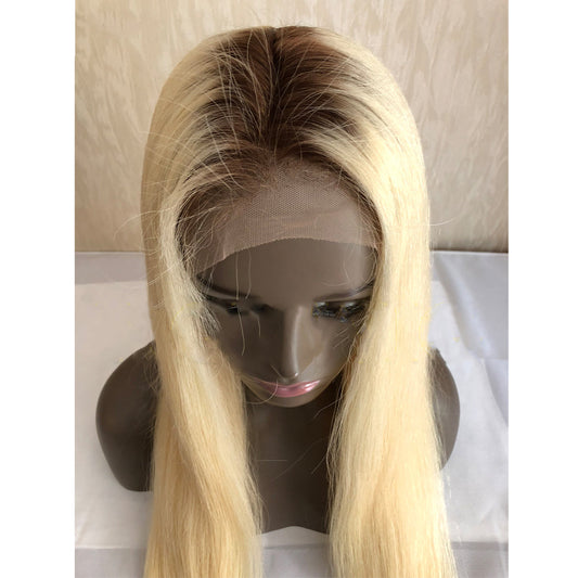 13x4 Lace T4/613# Ombre blonde Straight 613 Wig with brown root transparent lace wig
