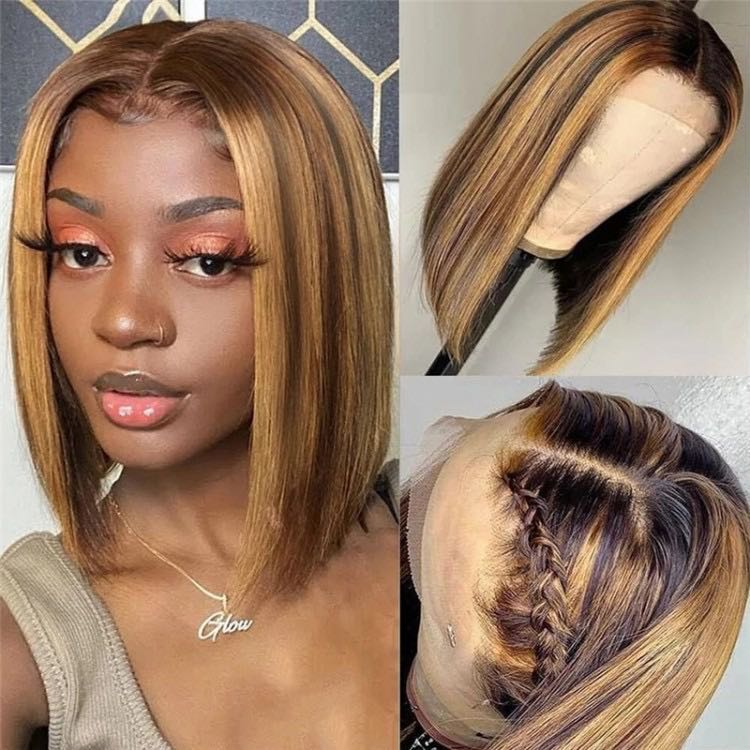 13x4 Honey blonde F4/27 straight lace closure bob human hair wig