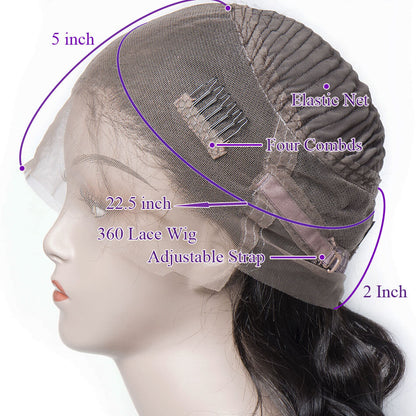 360 HD Full Lace Peluca de cabello humano brasileño Onda del cuerpo Línea de cabello prearrancado