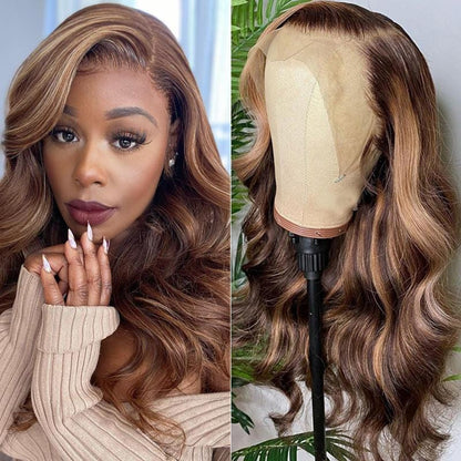 Full Frontal 180 Density Honey Blonde Balayage Colored body wave Human Hair Wig