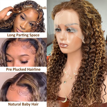 13x4 Ombre Highlight HD Lace Front YTBer Mismo estilo Honey Blonde Peluca rizada