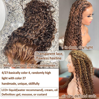 13x4 Ombre Highlight HD Lace Front YTBer Mismo estilo Honey Blonde Peluca rizada