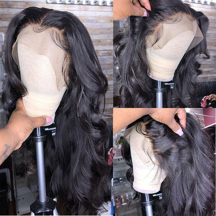 360 HD Full Lace Peluca de cabello humano brasileño Onda del cuerpo Línea de cabello prearrancado